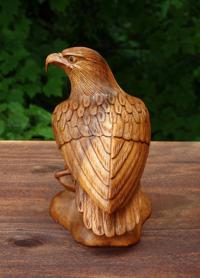 8" Wooden Handmade American Eagle Statue Handcrafted Figurine Sculpture Art Hand Carved Rustic Lodge Outdoor Home Decor Us Accent