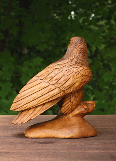 8" Wooden Handmade American Eagle Statue Handcrafted Figurine Sculpture Art Hand Carved Rustic Lodge Outdoor Home Decor Us Accent
