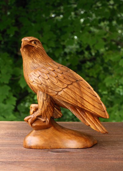 8" Wooden Handmade American Eagle Statue Handcrafted Figurine Sculpture Art Hand Carved Rustic Lodge Outdoor Home Decor Us Accent