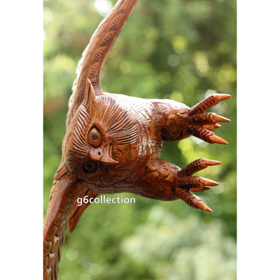 Extra Large Huge 20" Hand Carved Soaring Wooden Owl Dark Brown Statue Sculpture Figurine Home Decor Collectible