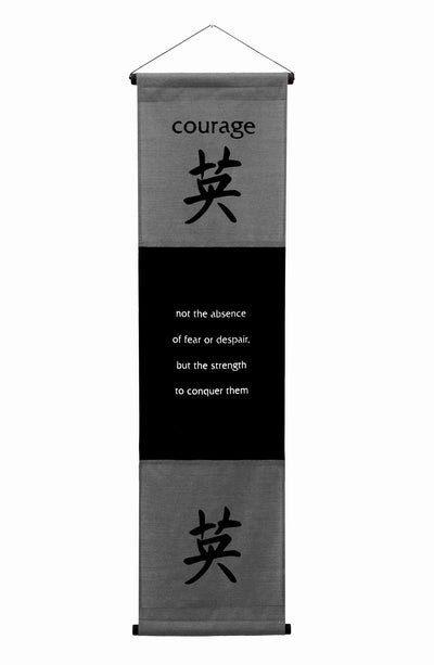 Inspirational Wall Decor "Courage" Banner Large, Inspiring Quote Wall Hanging Scroll, Affirmation Motivational Uplifting Art Decoration, Thought Saying Tapestry gray