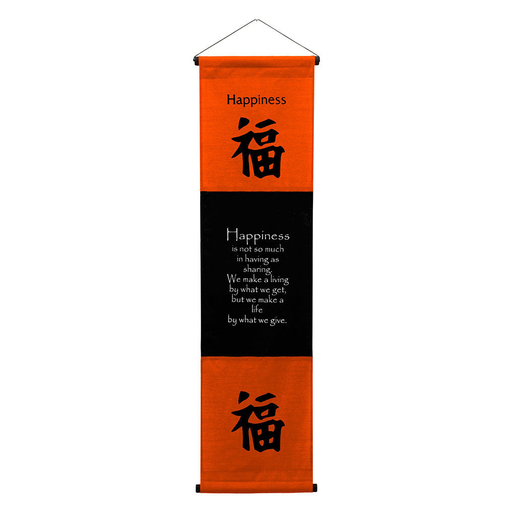 Inspirational Wall Decor "Happiness" Banner Large, Inspiring Quote Wall Hanging Scroll, Affirmation Motivational Uplifting Art Decoration, Thought Saying Tapestry orange