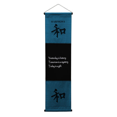 Inspirational Wall Decor "Harmony" Banner Large, Inspiring Quote Wall Hanging Scroll, Affirmation Motivational Uplifting Art Decoration, Thought Saying Tapestry blue