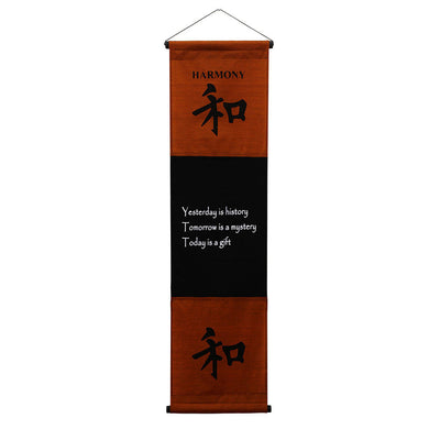Inspirational Wall Decor "Harmony" Banner Large, Inspiring Quote Wall Hanging Scroll, Affirmation Motivational Uplifting Art Decoration, Thought Saying Tapestry brown