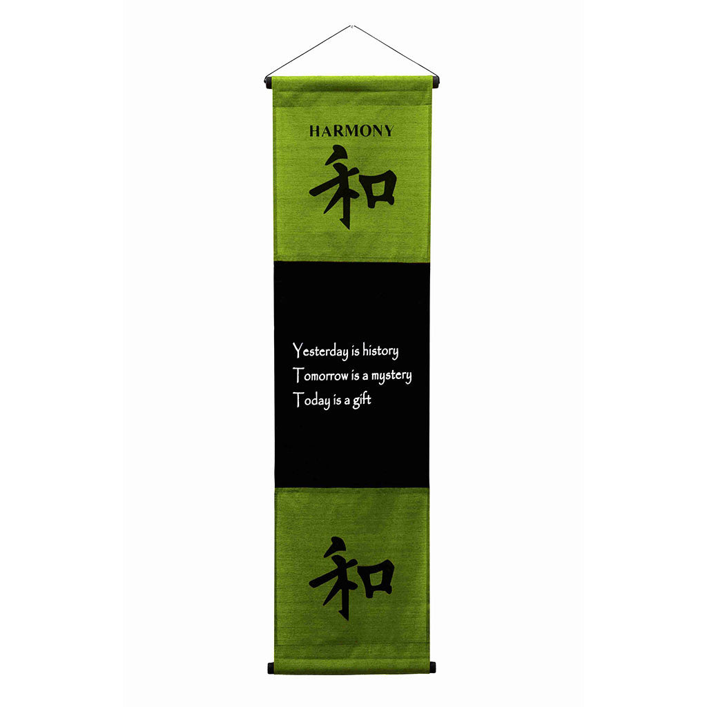 Inspirational Wall Decor "Harmony" Banner Large, Inspiring Quote Wall Hanging Scroll, Affirmation Motivational Uplifting Art Decoration, Thought Saying Tapestry green