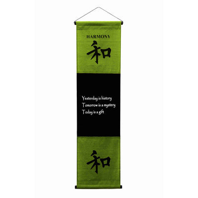 Inspirational Wall Decor "Harmony" Banner Large, Inspiring Quote Wall Hanging Scroll, Affirmation Motivational Uplifting Art Decoration, Thought Saying Tapestry green