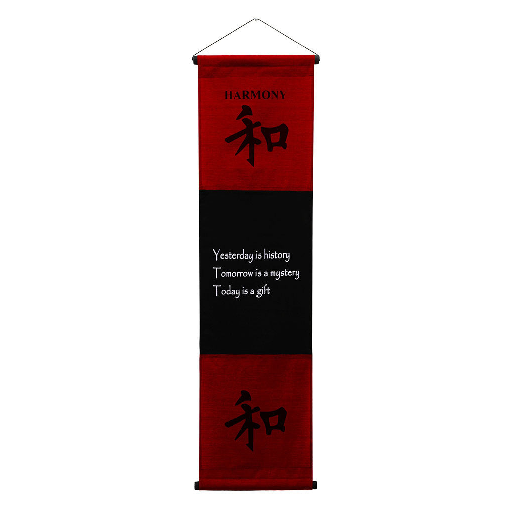 Inspirational Wall Decor "Harmony" Banner Large, Inspiring Quote Wall Hanging Scroll, Affirmation Motivational Uplifting Art Decoration, Thought Saying Tapestry red