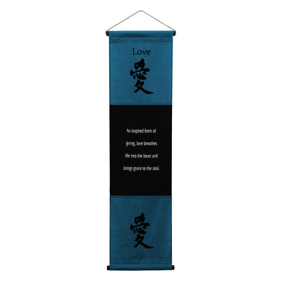 Inspirational Wall Decor "Love" Banner Large, Inspiring Quote Wall Hanging Scroll, Affirmation Motivational Uplifting Art Decoration, Thought Saying Tapestry blue