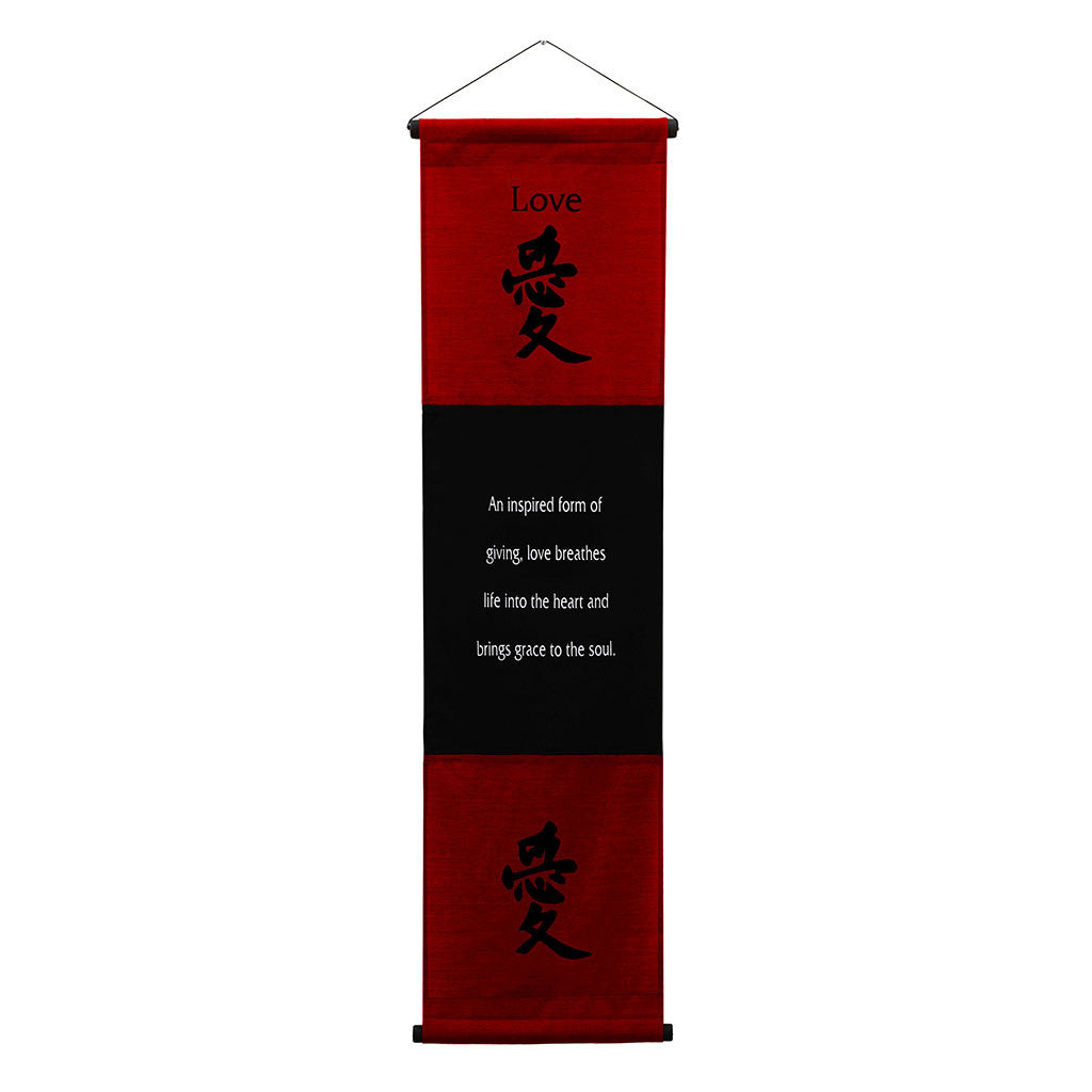 Inspirational Wall Decor "Love" Banner Large, Inspiring Quote Wall Hanging Scroll, Affirmation Motivational Uplifting Art Decoration, Thought Saying Tapestry red