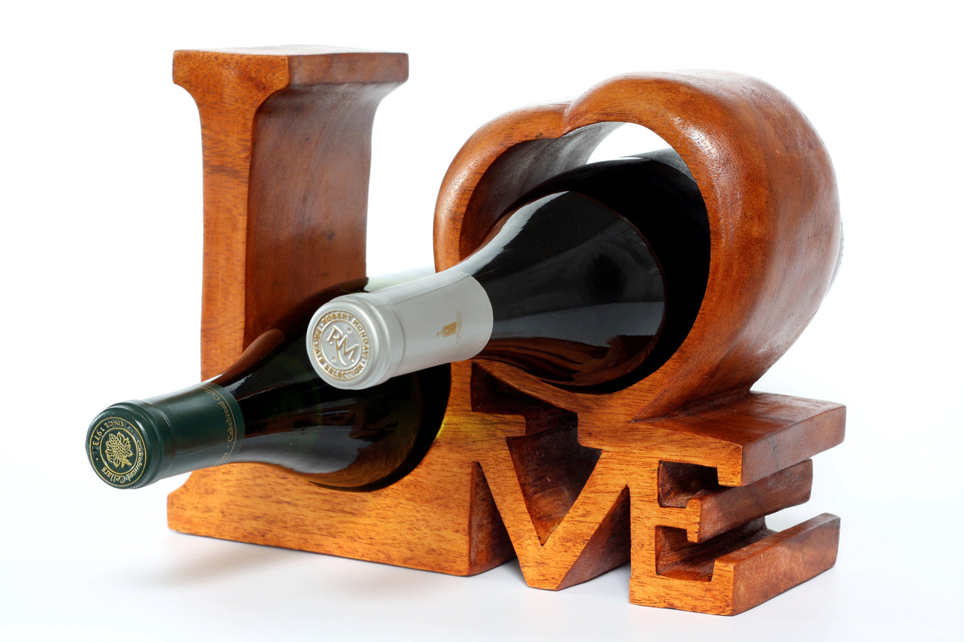 Wooden Handmade Wine Rack "Love" Bottle Holder Hand Carved Decorative Home Decor Accent Decoration Handcrafted Gift Free Standing