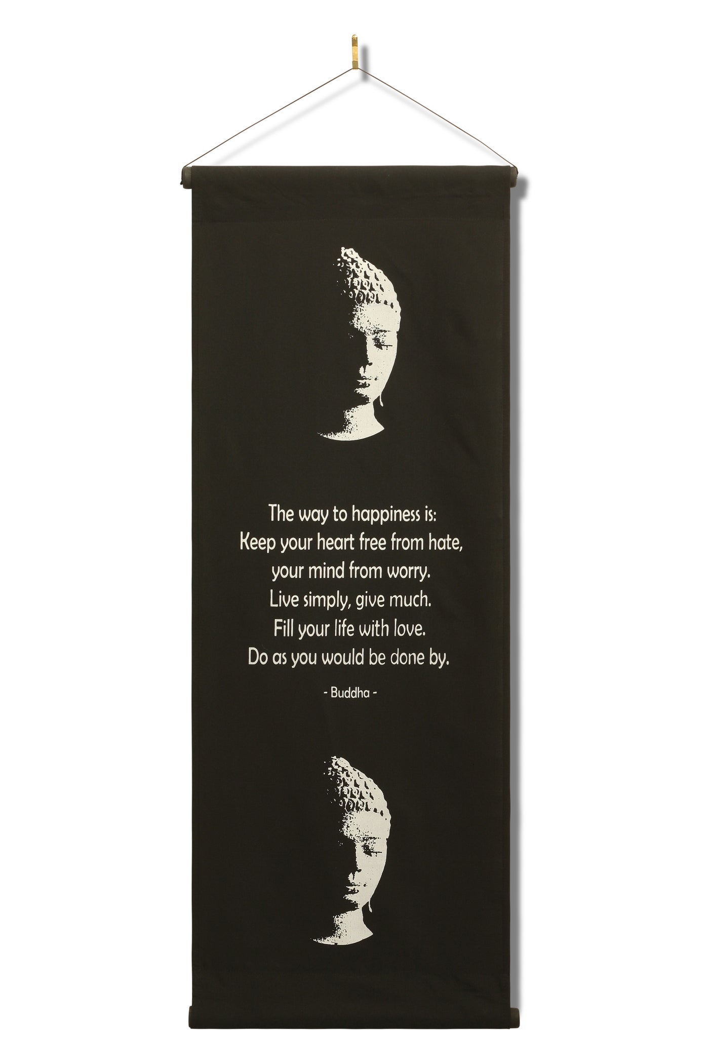 Inspirational Wall Hanging Scroll "Buddha - The Way To Happiness" Banner, Inspiring Quote, Affirmation Motivational Uplifting, Thought Saying Tapestry