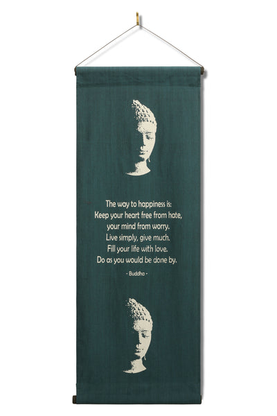 Inspirational Wall Hanging Scroll "Buddha - The Way To Happiness" Banner, Inspiring Quote, Affirmation Motivational Uplifting, Thought Saying Tapestry