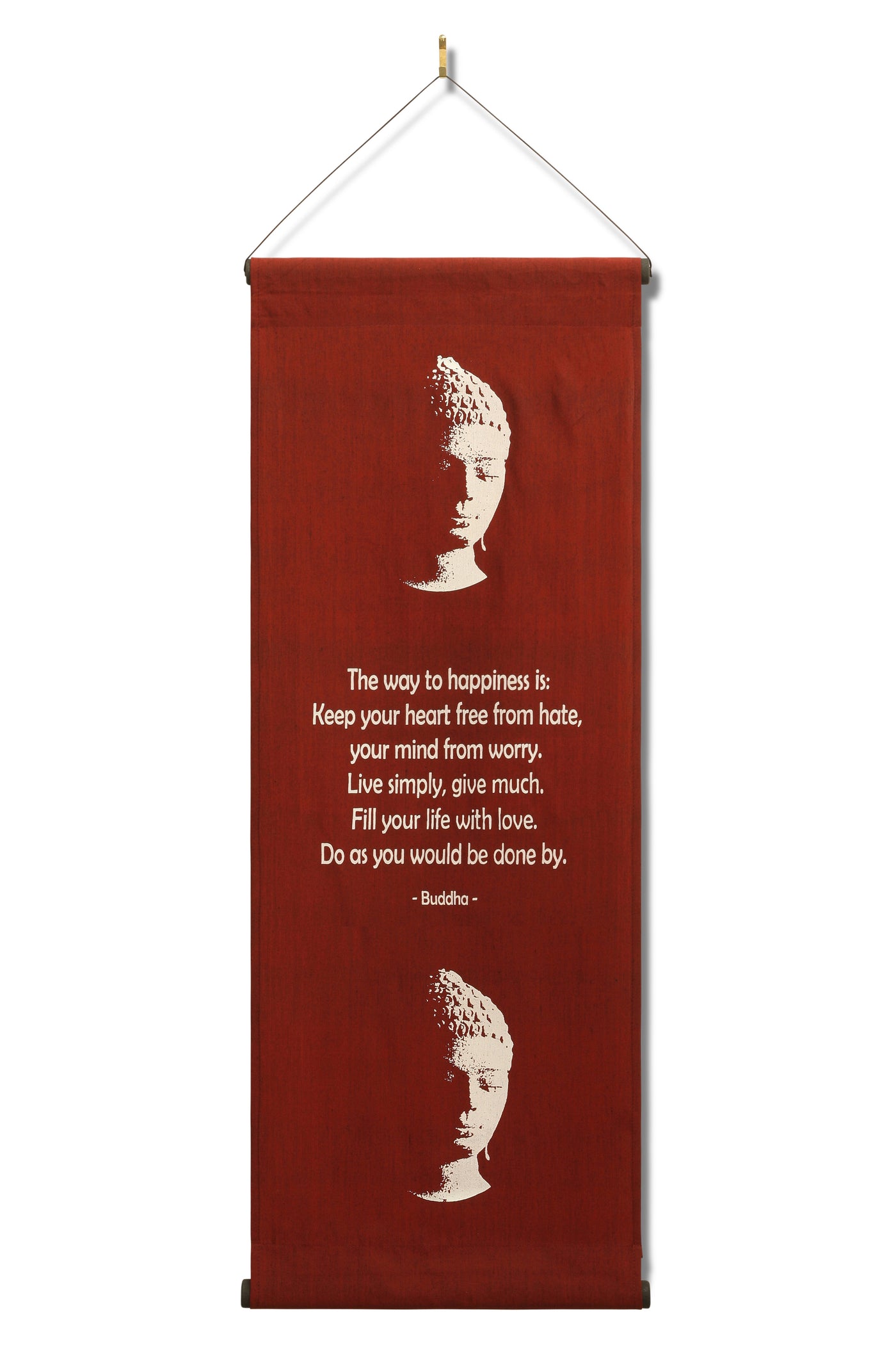 Inspirational Wall Hanging Scroll "Buddha - The Way To Happiness" Banner, Inspiring Quote, Affirmation Motivational Uplifting, Thought Saying Tapestry