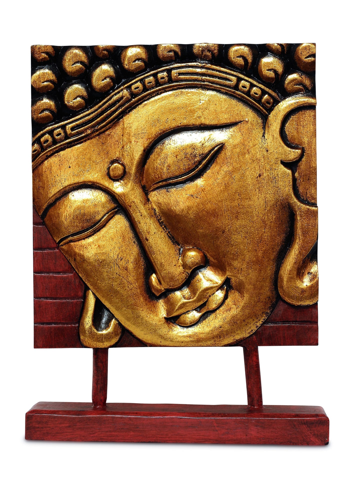 Wooden Serene Buddha Head Plaque Statue Handmade Meditating Sculpture Figurine Decorative Home Decor Accent Rustic Handcrafted Art Traditional Modern Contemporary Oriental