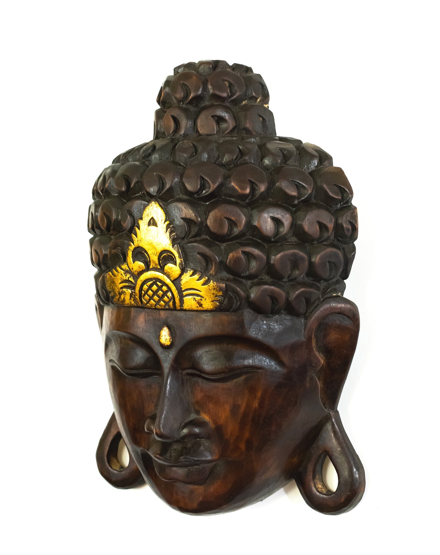 Wooden Wall Mask Serene Buddha Head Statue Hand Carved Sculpture Handmade Figurine Gift Home Decor Accent Handcrafted Wall Hanging Decoration