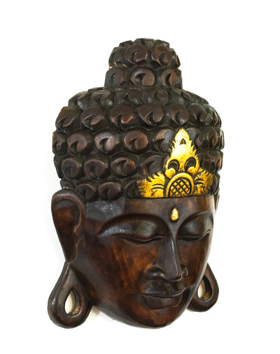 Wooden Wall Mask Serene Buddha Head Statue Hand Carved Sculpture Handmade Figurine Gift Home Decor Accent Handcrafted Wall Hanging Decoration