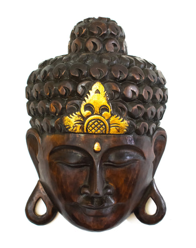 Wooden Wall Mask Serene Buddha Head Statue Hand Carved Sculpture Handmade Figurine Gift Home Decor Accent Handcrafted Wall Hanging Decoration