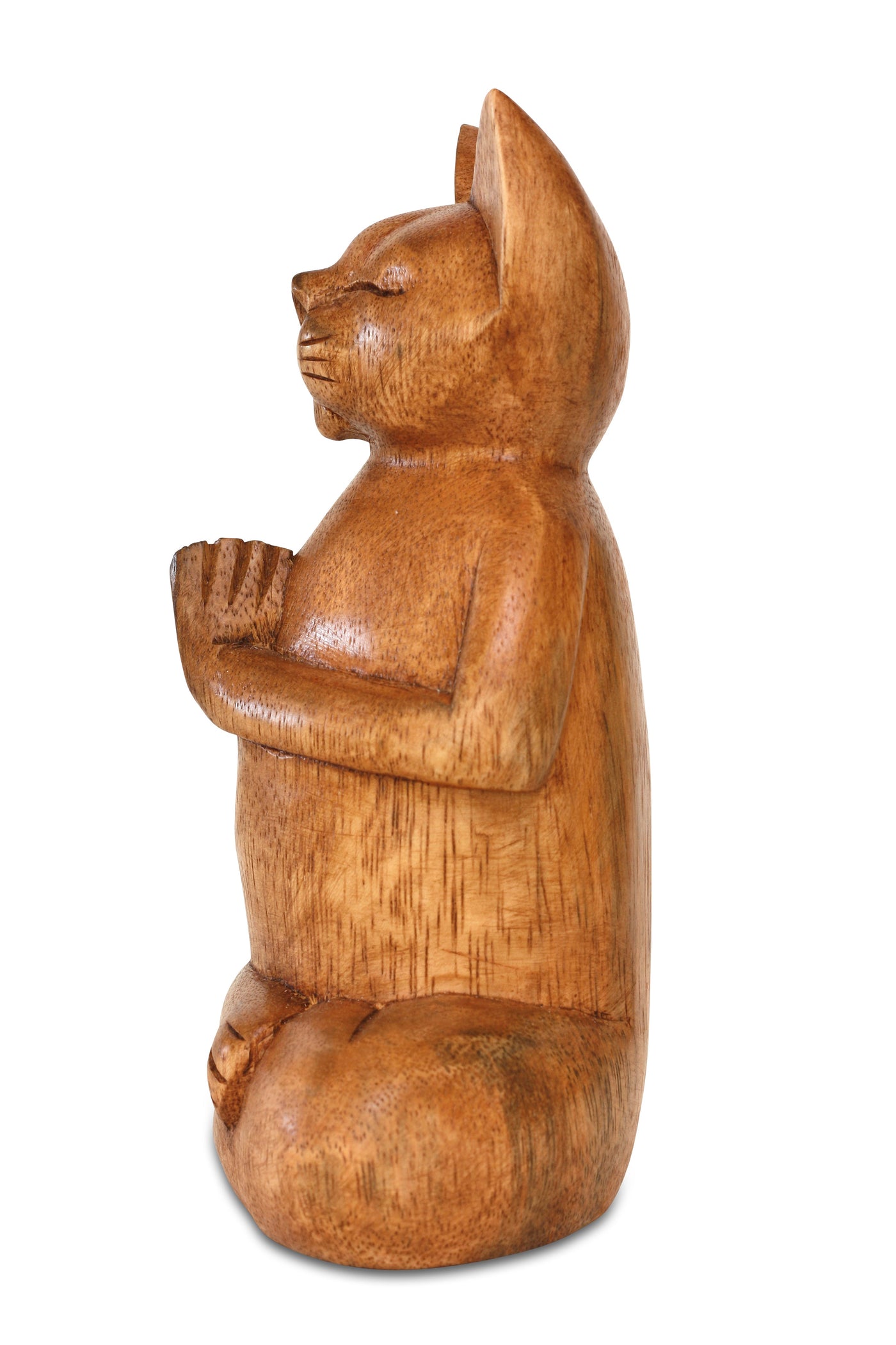 8" Wooden Handmade Hand Carved Yoga Fire Log Pose Cat Figurine Sculpture Statue Home Decor