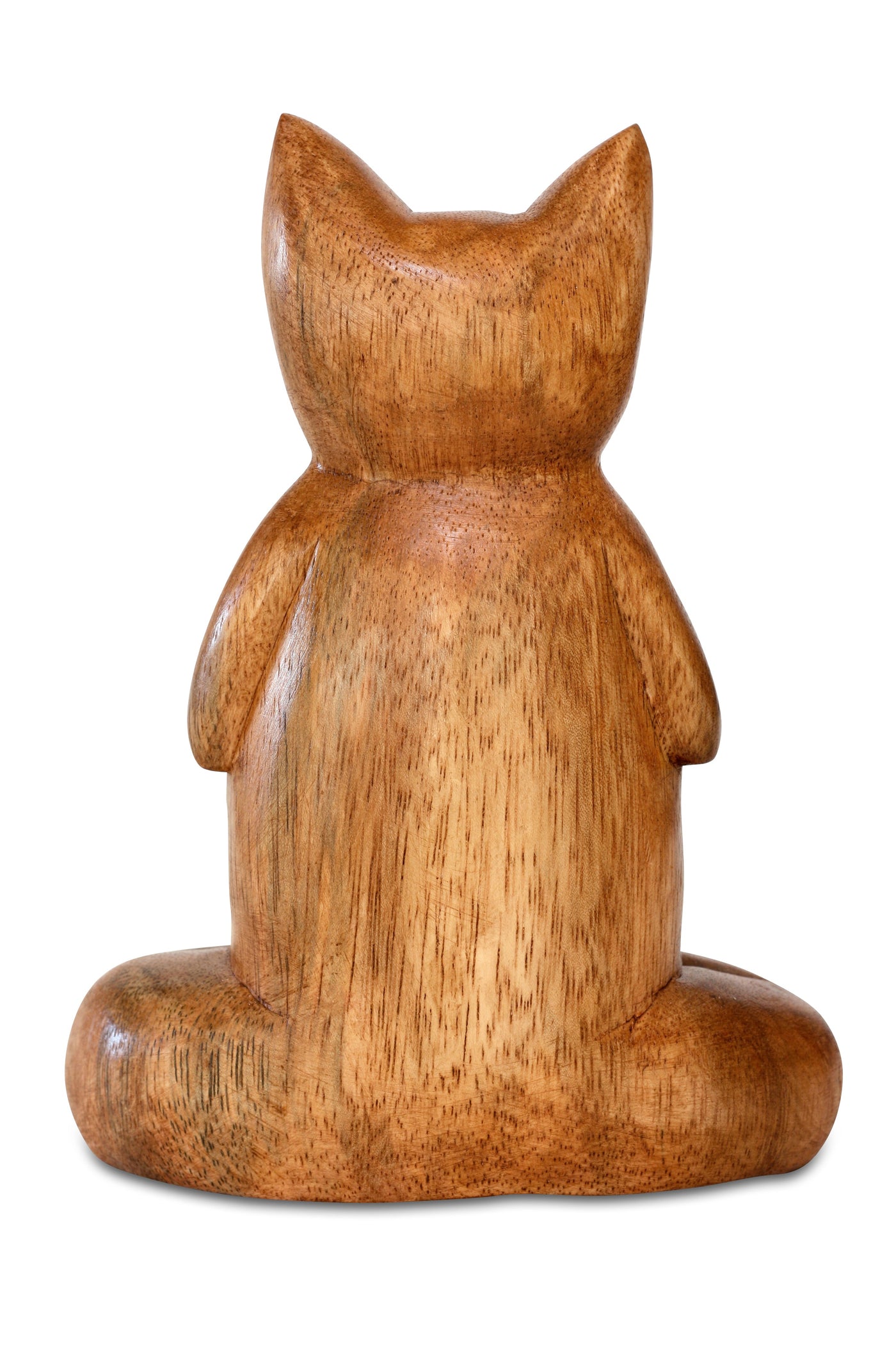 8" Wooden Handmade Hand Carved Yoga Fire Log Pose Cat Sculpture Statue Home Decor