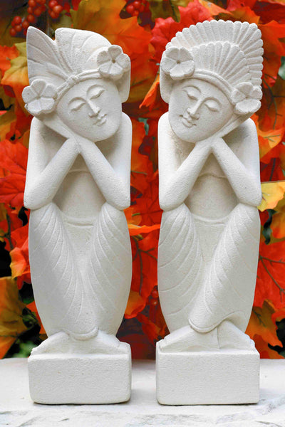 Dreaming Limestone Statue Sculpture set of 2 Hand Carved Home Decor