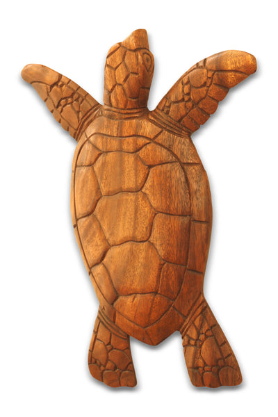 12" Wooden Tortoise Turtle Wall Hanging Home Decor Sculpture Statue Hand Carved Decorative Accent Figurine Handcrafted Handmade Seaside Tropical Nautical Ocean Coastal Decoration