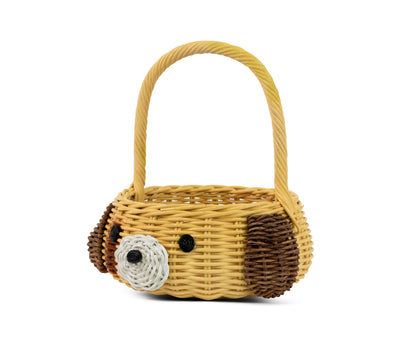 Hand Woven Dog Rattan Wedding Flower Girl Basket Decorative Home Decor Bin Organizer Storage Cute Handmade Handcrafted Easter Decoration Wicker Puppy