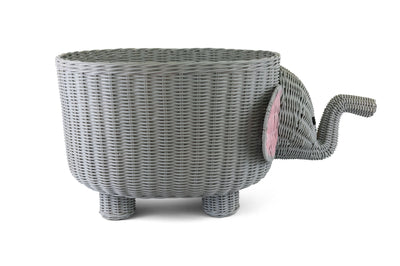 28" Large Hand Woven Gray Elephant Rattan Storage Basket Bin Shelf Organizer Handmade Gift Wicker