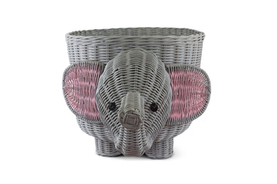 28" Large Hand Woven Gray Elephant Rattan Storage Basket Bin Shelf Organizer Handmade Gift Wicker