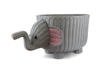 28" Large Hand Woven Gray Elephant Rattan Storage Basket Bin Shelf Organizer Handmade Gift Wicker