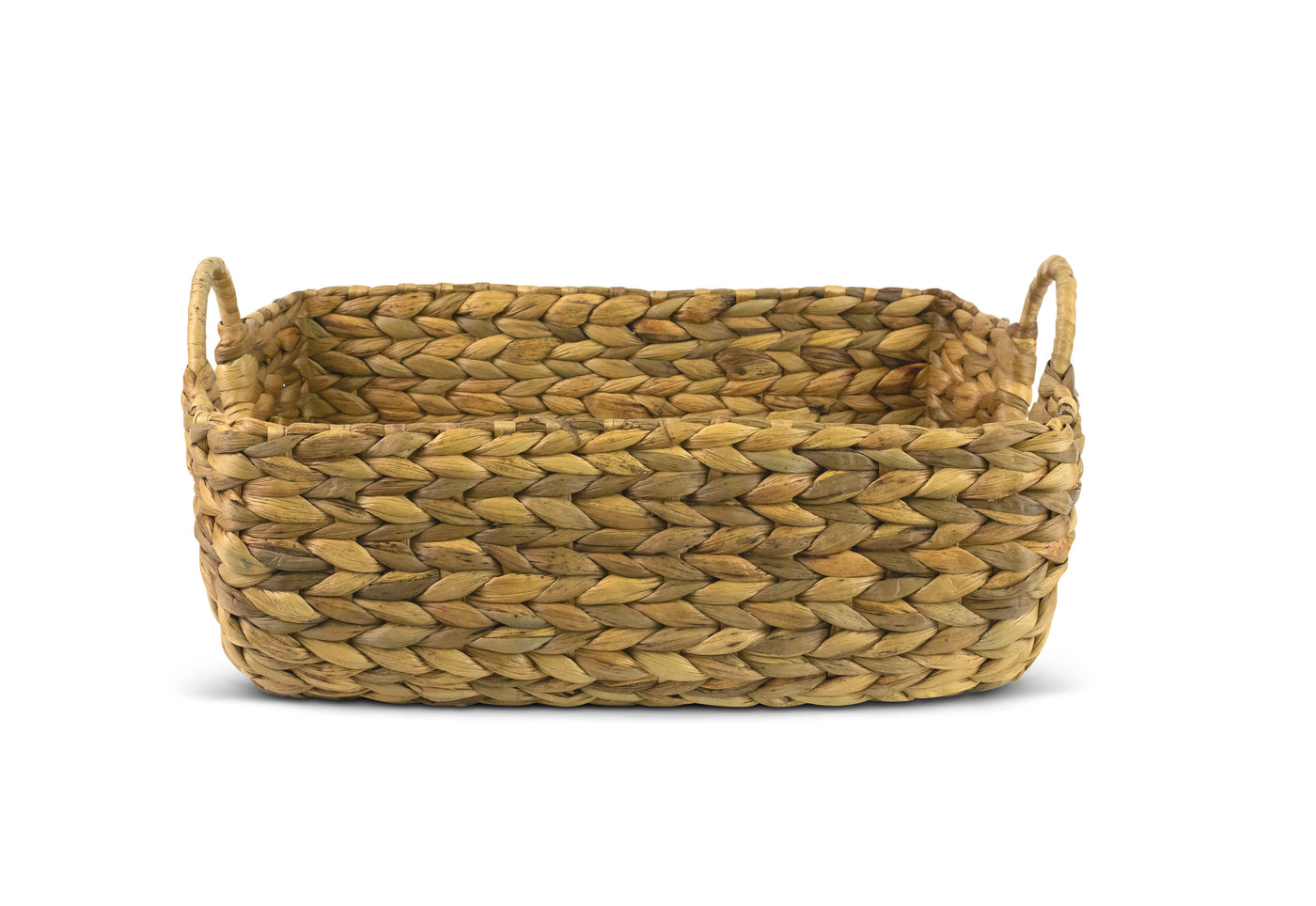 Hand Woven Water Hyacinth Storage Basket Shelf Organizer Rectangular Wicker Baskets with Handles 15 x 10 x 6 inches