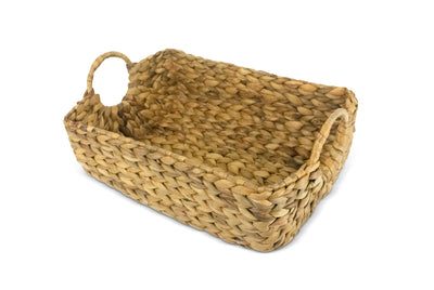 Hand Woven Water Hyacinth Storage Basket Shelf Organizer Rectangular Wicker Baskets with Handles 15 x 10 x 6 inches