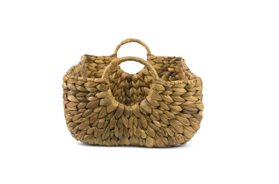 Hand Woven Water Hyacinth Storage Basket Shelf Organizer Rectangular Wicker Baskets with Handles 15 x 10 x 6 inches