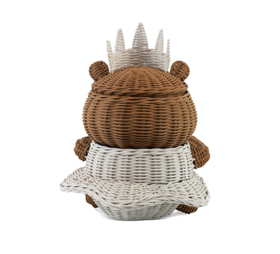 Hand Woven Princess Bear Rattan Storage Basket Decorative Home Decor Organizer Cute Handmade Handcrafted Gift Art Decoration Artwork Wicker