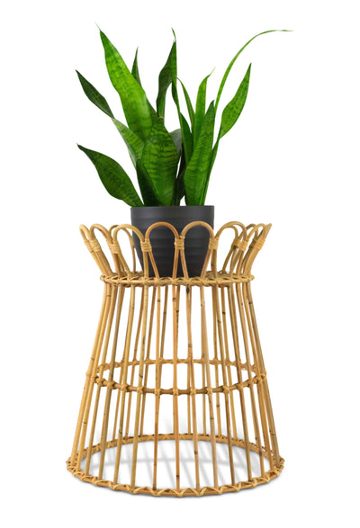 18" Hand Woven Rattan Plant Stand Basket Indoor Garden Rack Organizer Display Storage Shelf Home Patio Wicker Planter Pot Holder Accent End Table