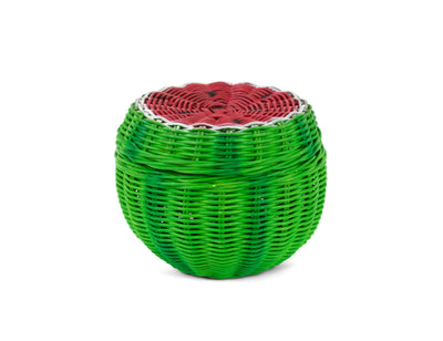 Hand Woven Watermelon Rattan Storage Basket with Lid Decorative Bin Home Decor Shelf Organizer Cute Handmade Handcrafted Gift Art Decoration Wicker