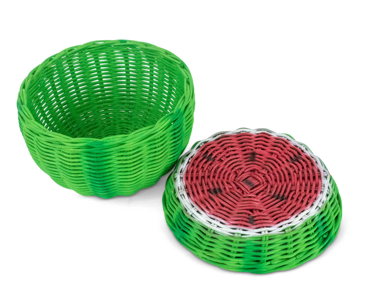 Hand Woven Watermelon Rattan Storage Basket with Lid Decorative Bin Home Decor Shelf Organizer Cute Handmade Handcrafted Gift Art Decoration Wicker