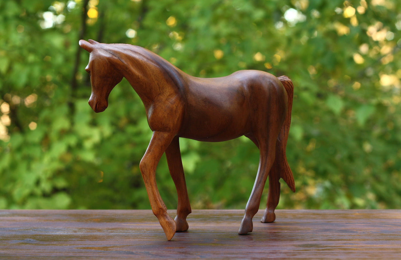 12" Large Wooden Hand Carved Walking Horse Art Figurine Statue Sculpture Handcrafted Handmade Home Decor Accent Decoration