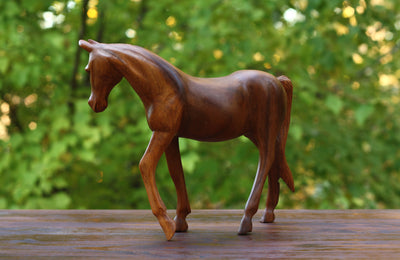 12" Large Wooden Hand Carved Walking Horse Art Figurine Statue Sculpture Handcrafted Handmade Home Decor Accent Decoration