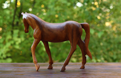 12" Large Wooden Hand Carved Walking Horse Art Figurine Statue Sculpture Handcrafted Handmade Home Decor Accent Decoration