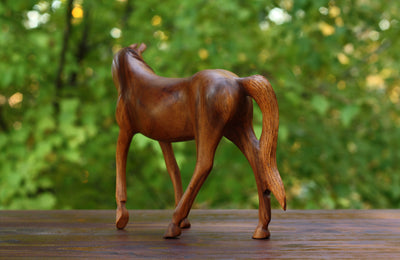 12" Large Wooden Hand Carved Walking Horse Art Figurine Statue Sculpture Handcrafted Handmade Home Decor Accent Decoration