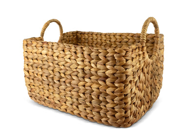 Large Hand Woven Water Hyacinth Storage Basket Shelf Organizer Rectangular Wicker Baskets with Handles 15 x 11 x 11 inches