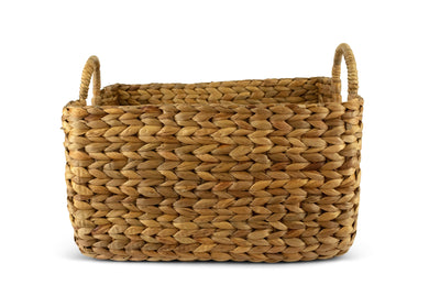 Large Hand Woven Water Hyacinth Storage Basket Shelf Organizer Rectangular Wicker Baskets with Handles 15 x 11 x 11 inches