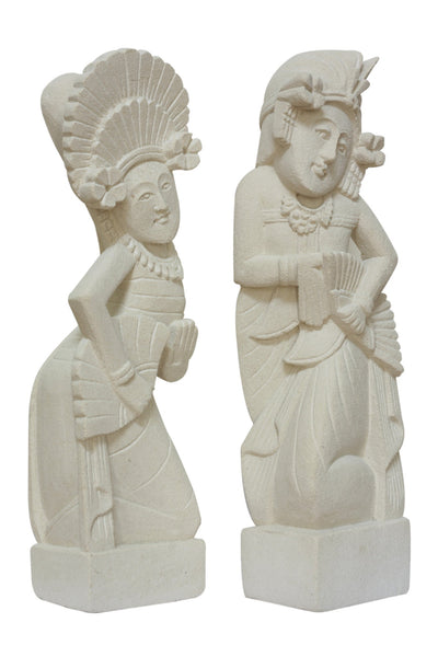 Hand Carved Limestone Sculpture Set of 2, Balinese Dancer Couple Statue Home Decor Handmade Handcrafted Gift Figurine Accent Decoration Artwork Stone