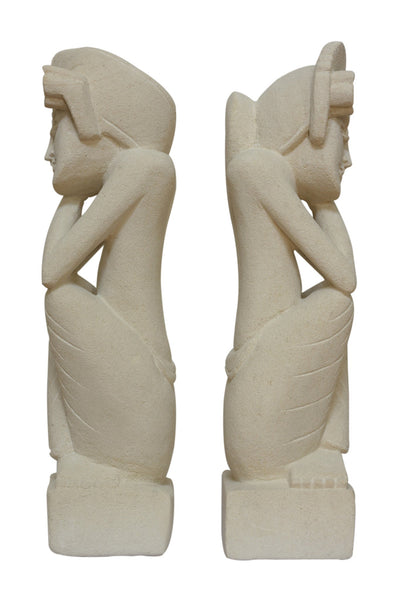 Hand Carved Limestone Sculpture Set of 2, a Man and a Woman Dreaming Limestone Statue Home Decor Handmade Handcrafted Gift Art Figurine Accent Stone