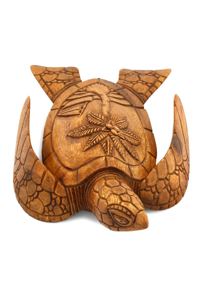 12" Long Wooden Hand Carved Turtle Tortoise Statue Figurine Sculpture Handcrafted Handmade Home Decor Accent Seaside Tropical Nautical Ocean Coastal