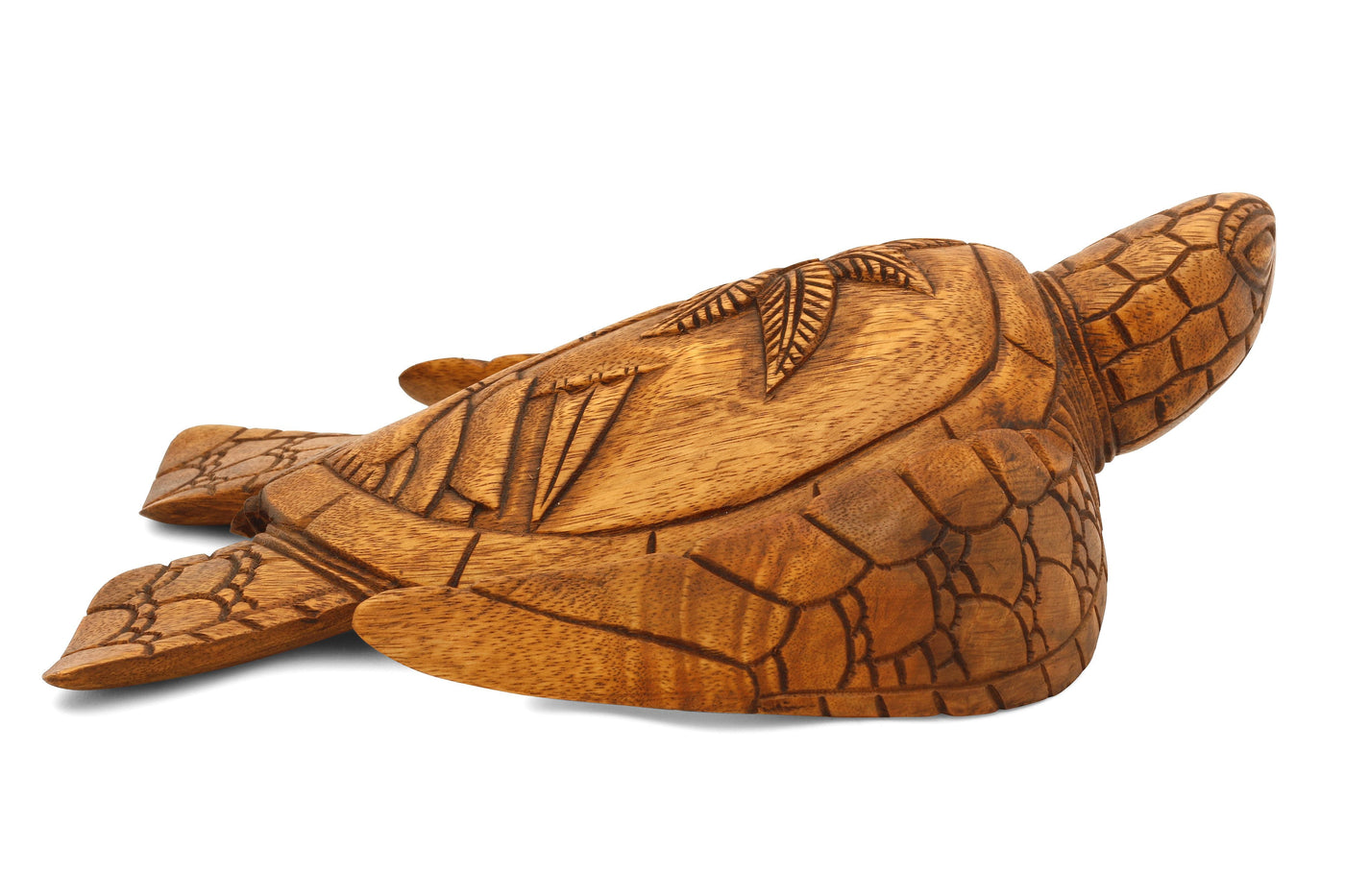 12" Long Wooden Hand Carved Turtle Tortoise Statue Figurine Sculpture Handcrafted Handmade Home Decor Accent Seaside Tropical Nautical Ocean Coastal