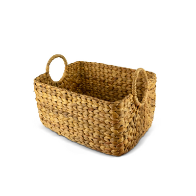 Large Hand Woven Water Hyacinth Storage Basket Shelf Organizer Rectangular Wicker Baskets with Handles 15 x 11 x 11 inches