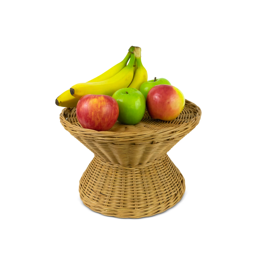 12" Rattan Display Fruit Basket Dessert Cake Stand Bread Hand Woven Decor Handmade Handcrafted Serving Kitchen Countertop Centerpiece Round Wicker