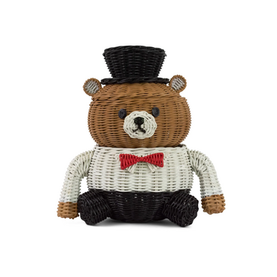 Hand Woven Prince Bear Rattan Storage Basket Decorative Home Decor Organizer Cute Handmade Handcrafted Gift Art Decoration Artwork Wicker