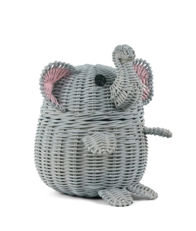Gray Elephant Rattan Storage Basket With Lid Hand Woven Shelf Organizer Cute Handmade Gift Wicker